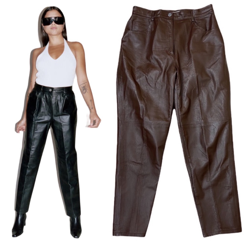 Vintage Tower Hill High-Rise BROWN Leather Pants 13” Rise Size 14